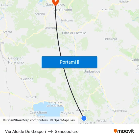 Via Alcide De Gasperi to Sansepolcro map