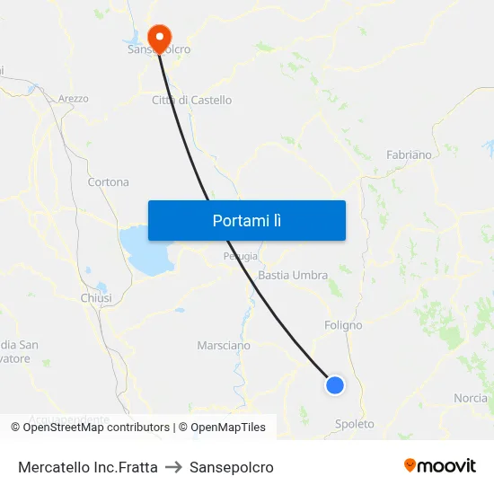 Mercatello Inc.Fratta to Sansepolcro map