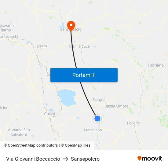 Via Giovanni Boccaccio to Sansepolcro map