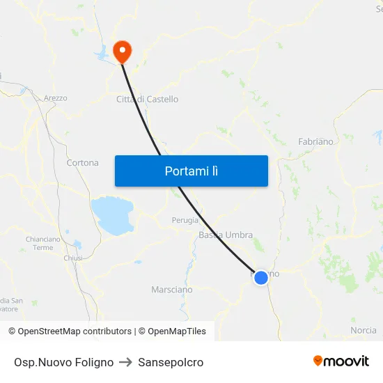 Osp.Nuovo Foligno to Sansepolcro map