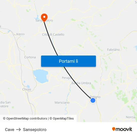 Cave to Sansepolcro map