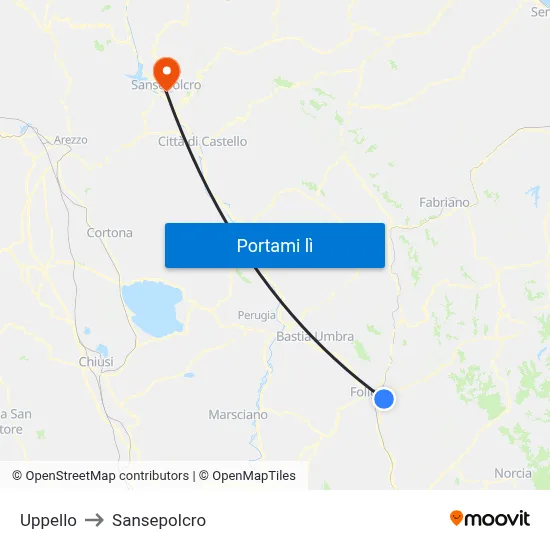 Uppello to Sansepolcro map