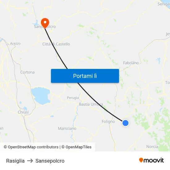 Rasiglia to Sansepolcro map