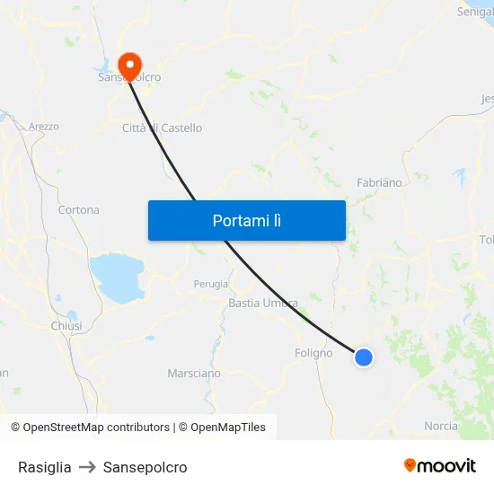 Rasiglia to Sansepolcro map