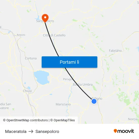 Maceratola to Sansepolcro map