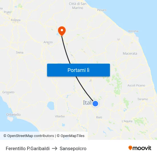 Ferentillo P.Garibaldi to Sansepolcro map