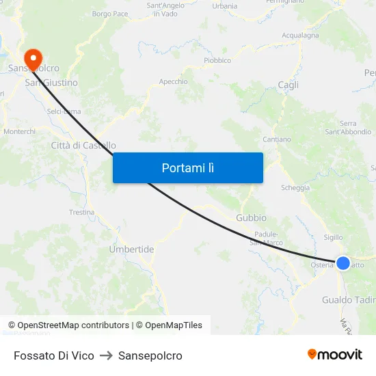 Fossato Di Vico to Sansepolcro map
