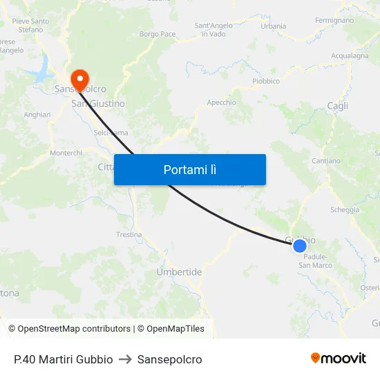 P.40 Martiri Gubbio to Sansepolcro map
