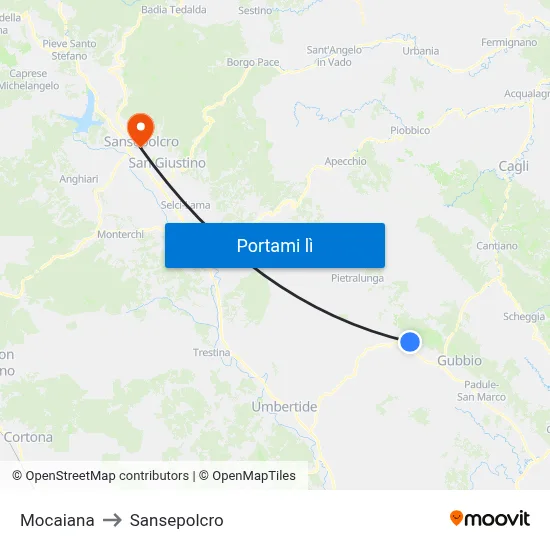 Mocaiana to Sansepolcro map