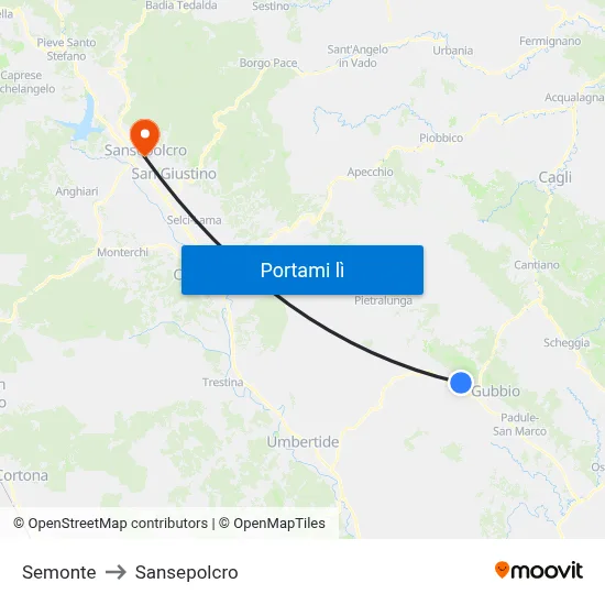 Semonte to Sansepolcro map