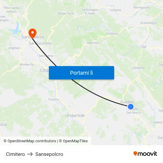 Cimitero to Sansepolcro map