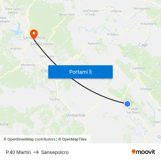 P.40 Martiri to Sansepolcro map
