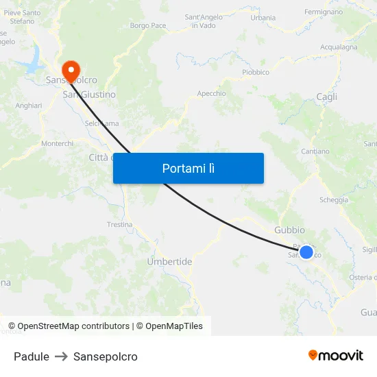 Padule to Sansepolcro map