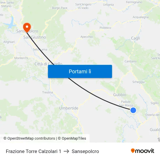Frazione Torre Calzolari 1 to Sansepolcro map