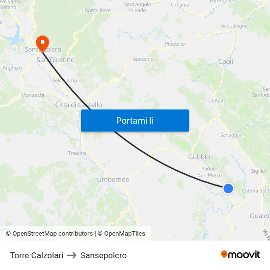 Torre Calzolari to Sansepolcro map