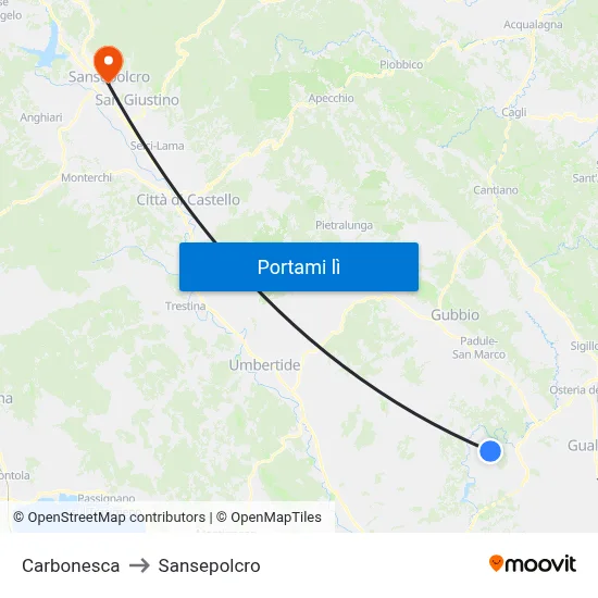 Carbonesca to Sansepolcro map