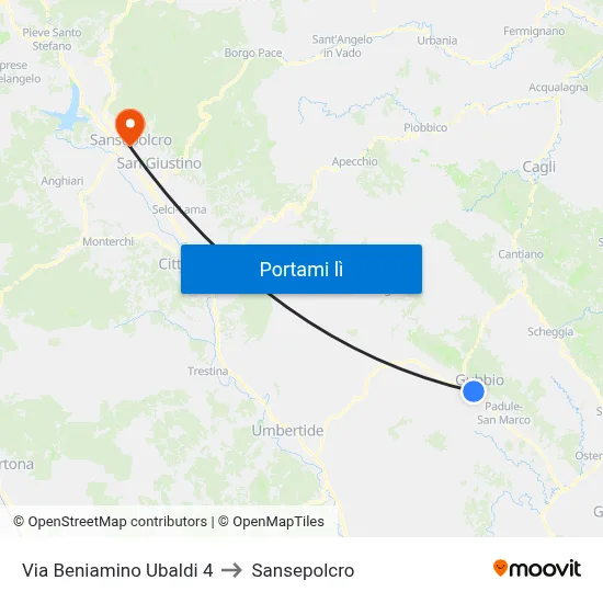 Via Beniamino Ubaldi 4 to Sansepolcro map
