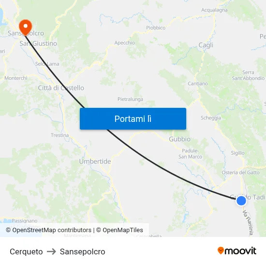 Cerqueto to Sansepolcro map