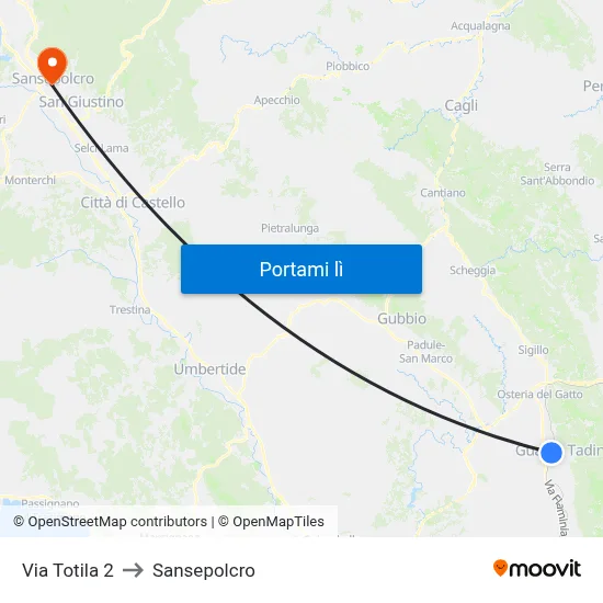 Via Totila 2 to Sansepolcro map