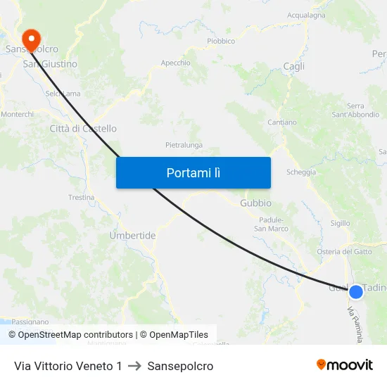 Via Vittorio Veneto 1 to Sansepolcro map