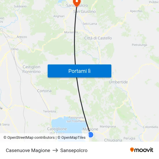 Casenuove Magione to Sansepolcro map