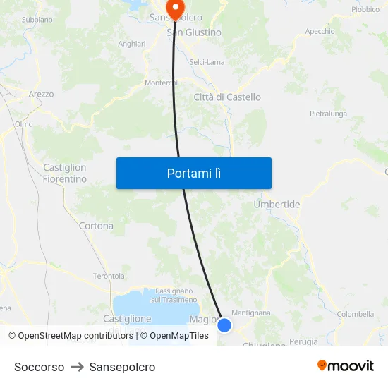 Soccorso to Sansepolcro map