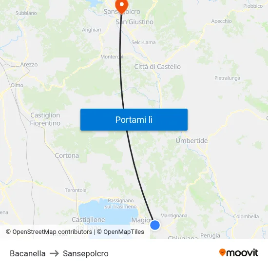 Bacanella to Sansepolcro map