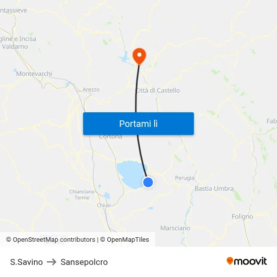 S.Savino to Sansepolcro map