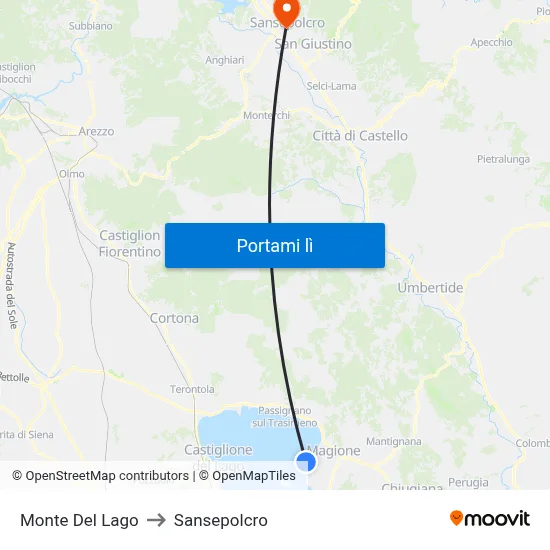 Monte Del Lago to Sansepolcro map