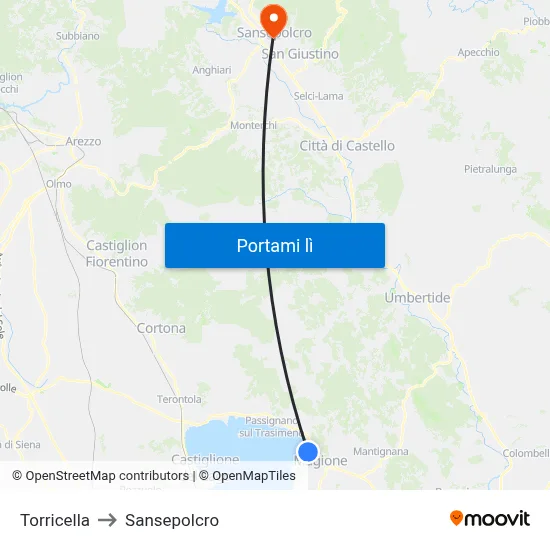 Torricella to Sansepolcro map