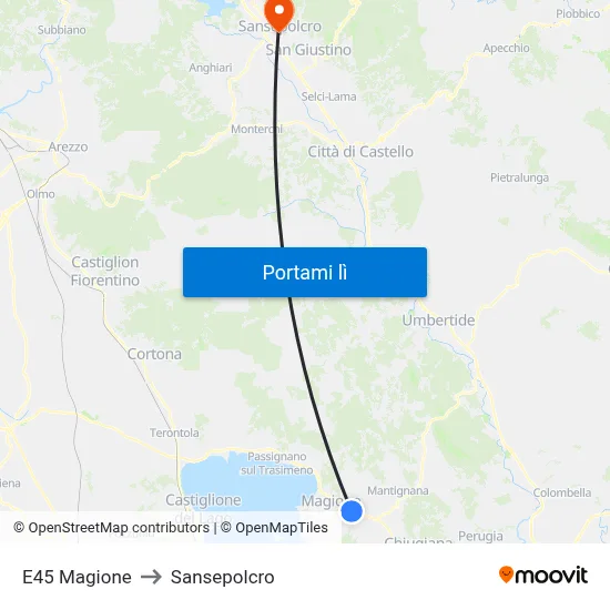 E45 Magione to Sansepolcro map