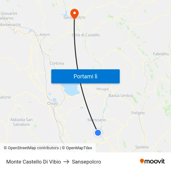 Monte Castello Di Vibio to Sansepolcro map