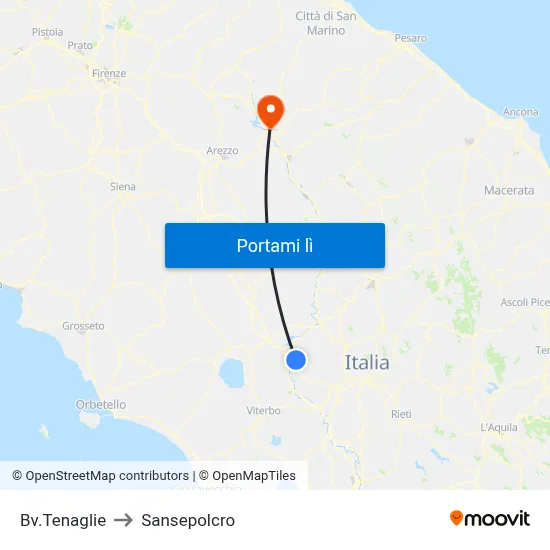 Bv.Tenaglie to Sansepolcro map