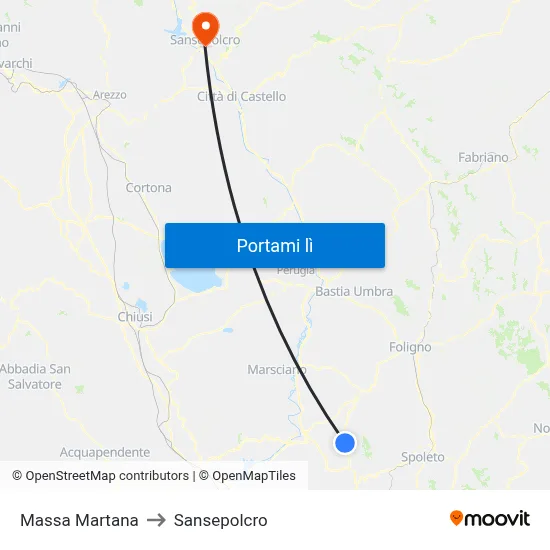 Massa Martana to Sansepolcro map