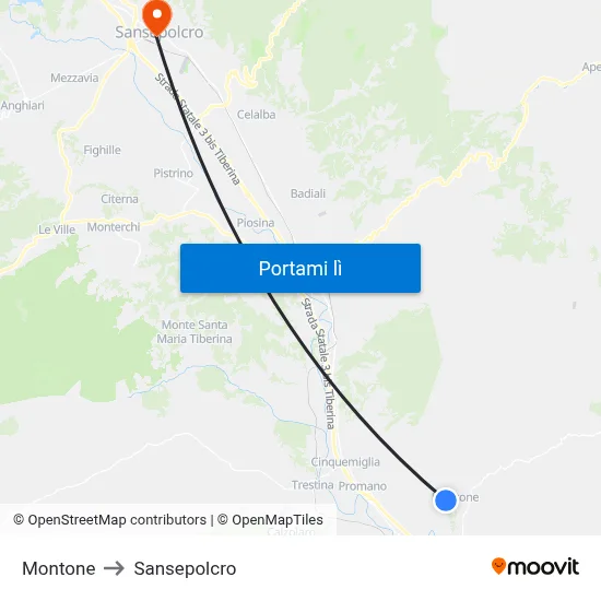 Montone to Sansepolcro map