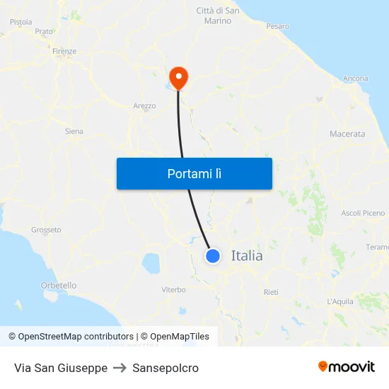 Via San Giuseppe to Sansepolcro map
