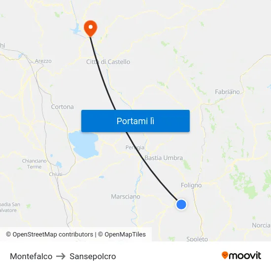 Montefalco to Sansepolcro map