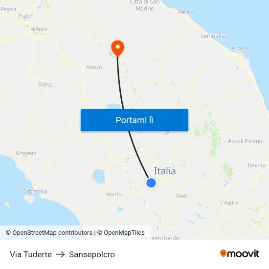 Via Tuderte to Sansepolcro map
