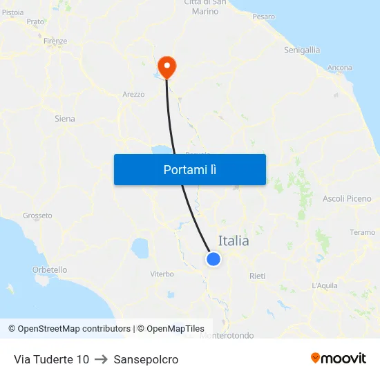 Via Tuderte 10 to Sansepolcro map