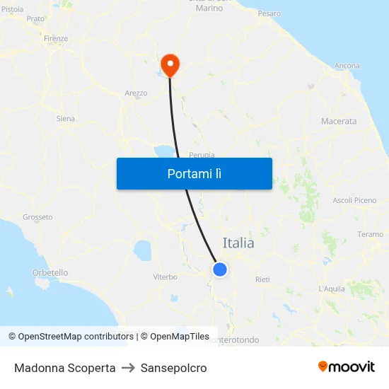 Madonna Scoperta to Sansepolcro map