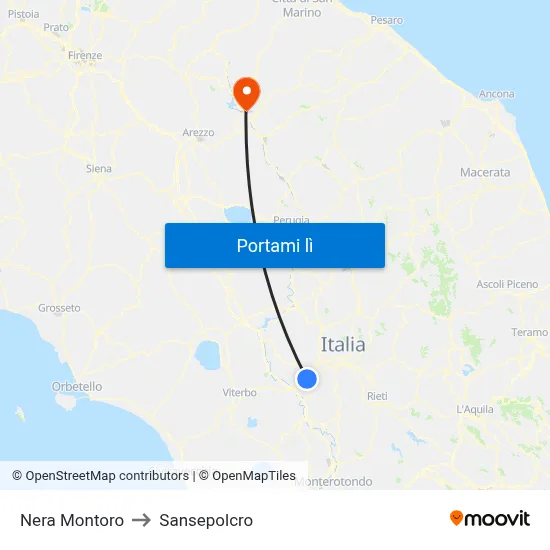 Nera Montoro to Sansepolcro map