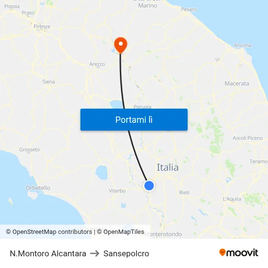 N.Montoro Alcantara to Sansepolcro map