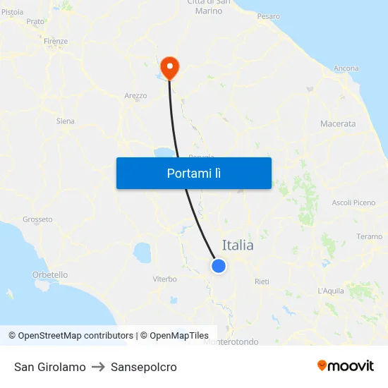 San Girolamo to Sansepolcro map