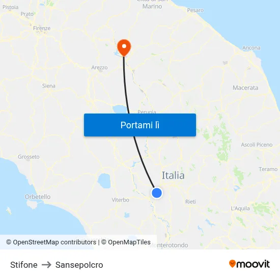 Stifone to Sansepolcro map