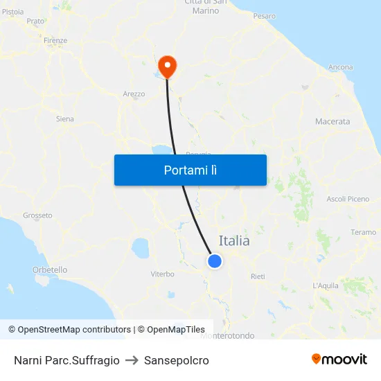 Narni Parc.Suffragio to Sansepolcro map