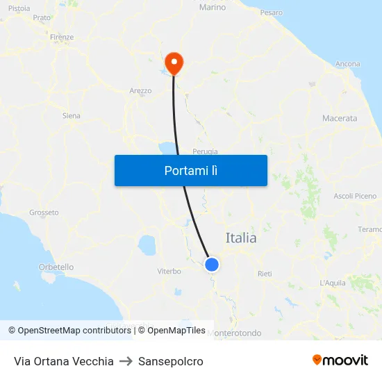 Via Ortana Vecchia to Sansepolcro map