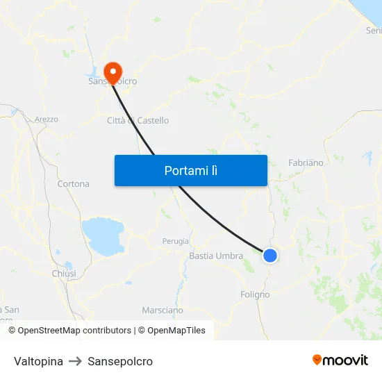 Valtopina to Sansepolcro map
