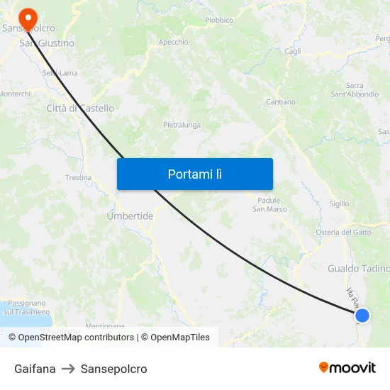 Gaifana to Sansepolcro map