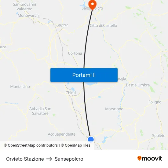 Orvieto Stazione to Sansepolcro map