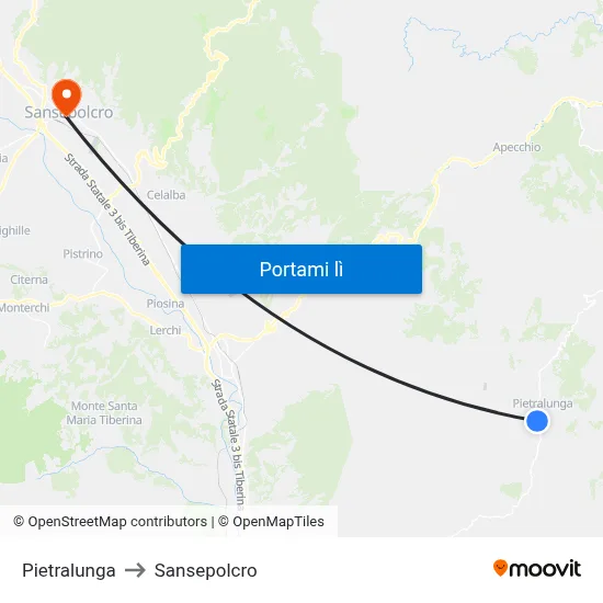 Pietralunga to Sansepolcro map